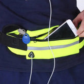 Neon yellow fitness waist bag with headphone port and storage for active lifestyles fitness